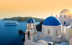 Santorini Blue Dome Church Sunset