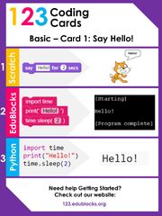 Scratch, EduBlocks, and Python Say Hello Coding Card