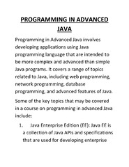 Programming IN Advanced JAVA 1-5 - PROGRAMMING IN ADVANCED JAVA