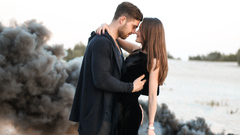 Cute Couple Black Clothing Beach Side