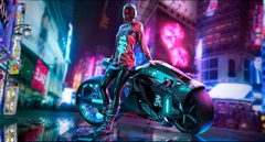 Cyberpunk Scifi Girl With Motorcycle