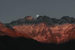 Full Moon Behind Mountain Dark Evening Late Sunset