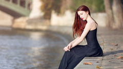 Girl Black Dress Sitting