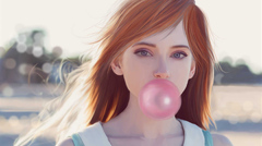 Girl Blowing Bubble Gum