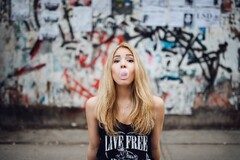 Girl Blowing Bubble Gum Hd