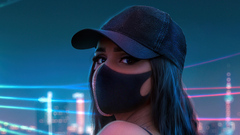 Girl Hat Neon Lights City