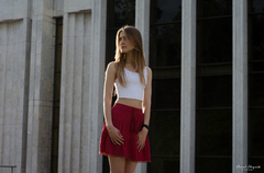 Girl Outdoors Red Skirt