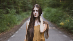 Girl Standing On Road Path