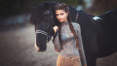 Girl Standing With Horse