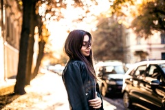 Girl With Black Leather Jacket Outdoors