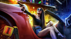 Girl With Gun In Car Pointing Gun Scifi