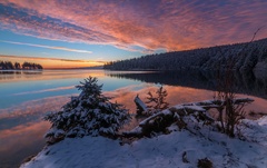 Lake Snow Evening Sunset