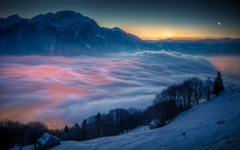 Landscape Mist Snow Mountains Trees