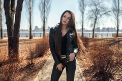 Leather Jacket Girl Outdoors