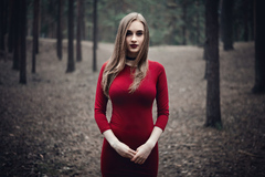 Red Dress Blonde Girl Outdoor