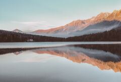 Red Mountains Fog Reflection Lake