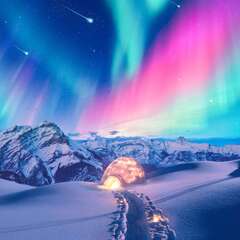 Snow Winter Iceland Aurora Northern Lights