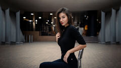 Women In Black Dress Portrait Sitting On Chair